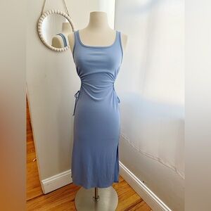 pretty garbage blue ribbed midi dress scoop neck cut outs size small